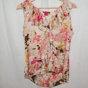 Sunny Leigh Size M Ruffle Blouse Sleeveless Autumn Colors V Neck